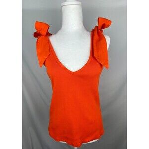 Maeve Anthropologie Womens Tank‎ Top Medium Orange Rafaela Rib Bow Tank Top READ